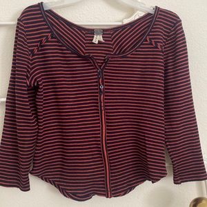 FREE PEOPLE G + L + Sweater Red & Blue Stripes SZ L NWOT